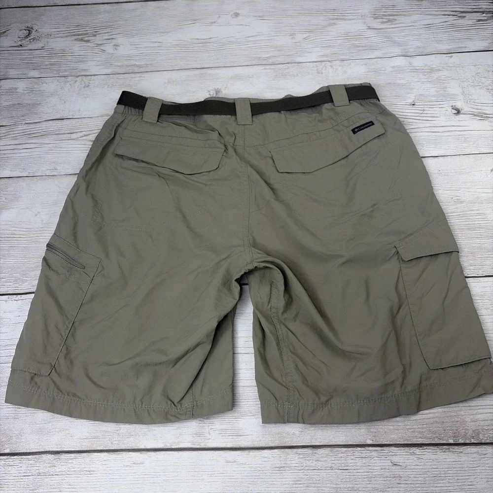 Columbia Men's 38w 10i Cargo Shorts Tan Omni-Shade Nylon Belted Outdoor Hiking